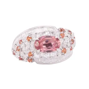 1.12ct Natural Padparadscha Sapphire and Diamond Cluster Ring 18K White Gold R6616