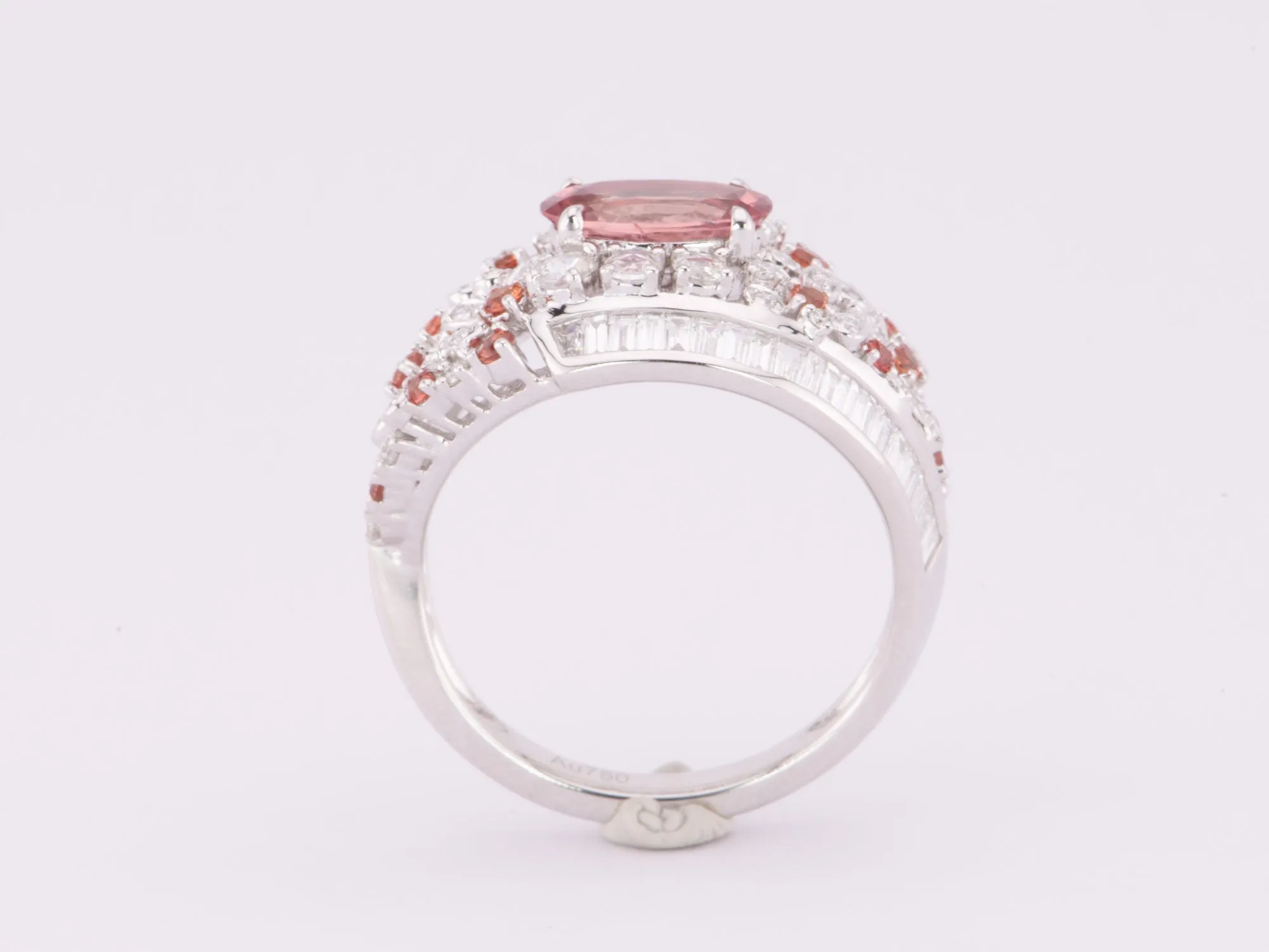 1.12ct Natural Padparadscha Sapphire and Diamond Cluster Ring 18K White Gold R6616