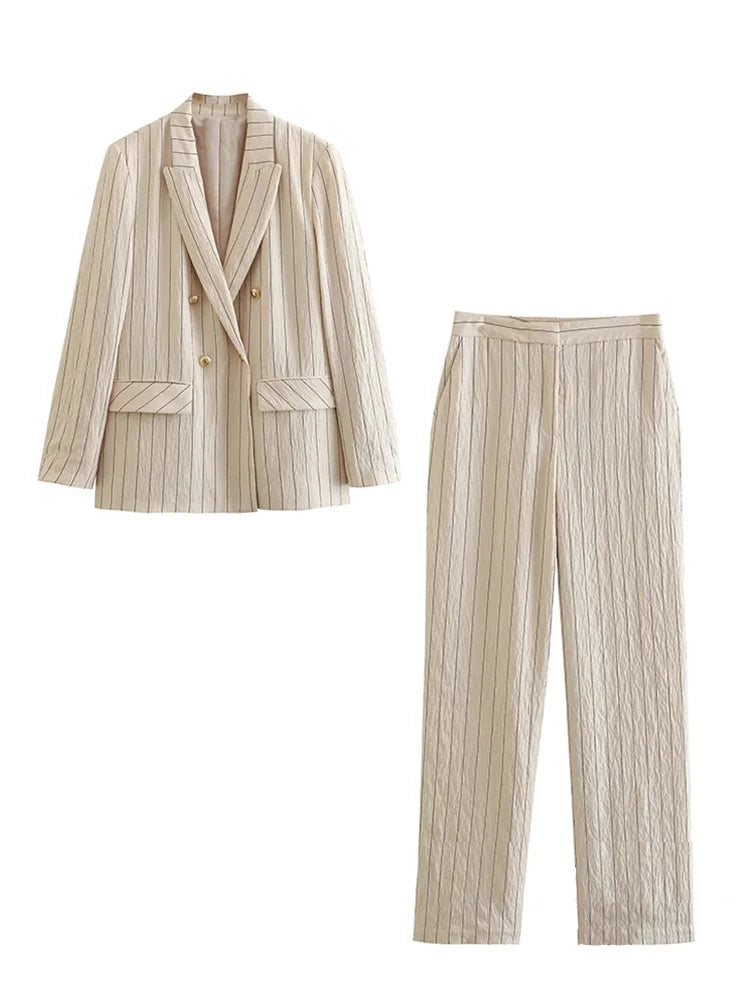 Ashore Shop Office Women Suit Stripe Loose Pant Suits