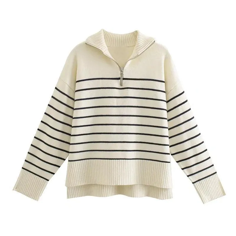 Asymmetry Striped Pullover Sweaters