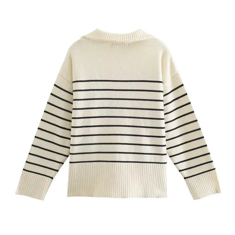 Asymmetry Striped Pullover Sweaters