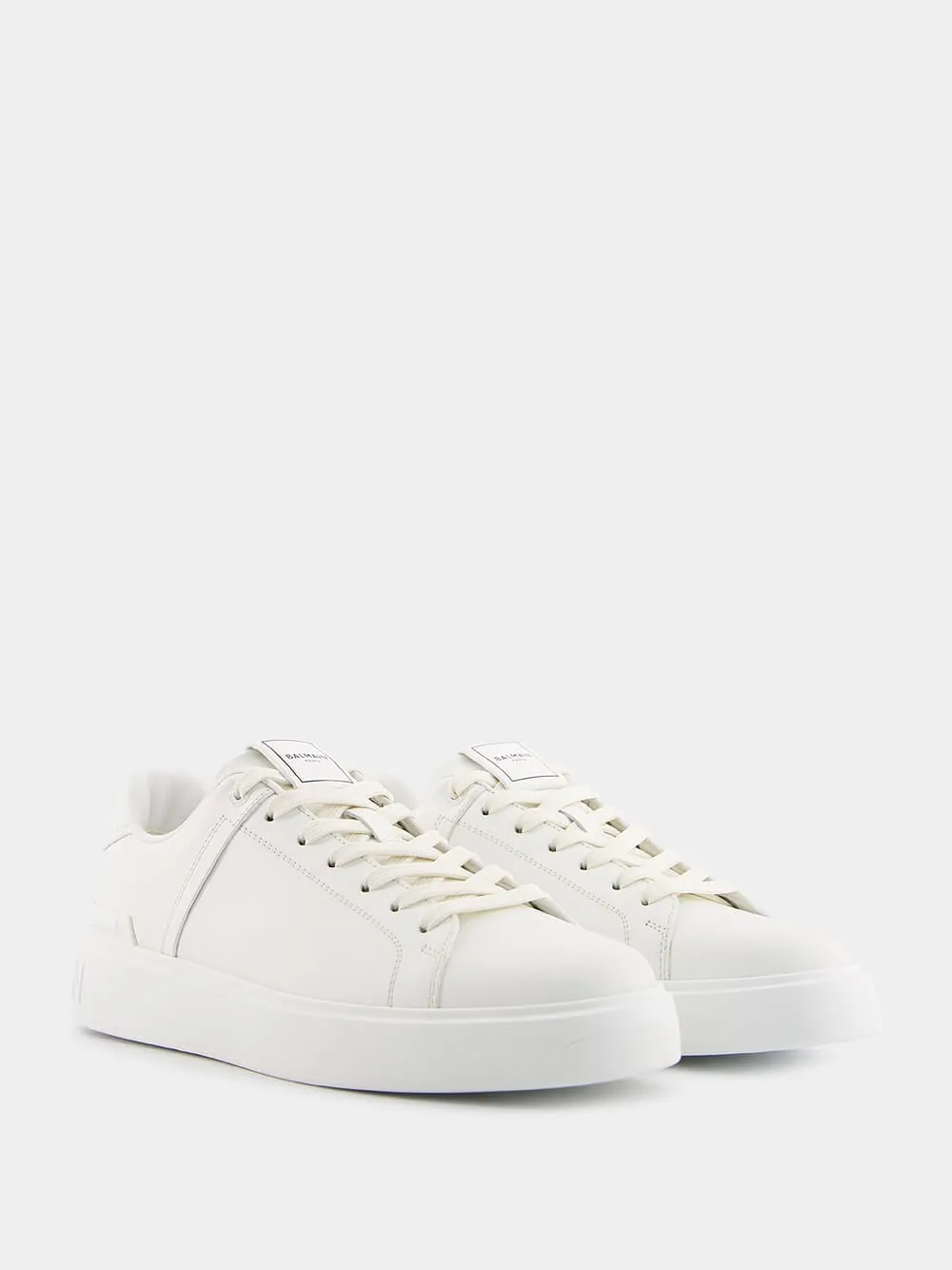 B-Court Monochrome White Leather Sneakers