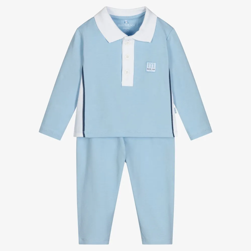 Baby Boys Blue Cotton Outfit Set