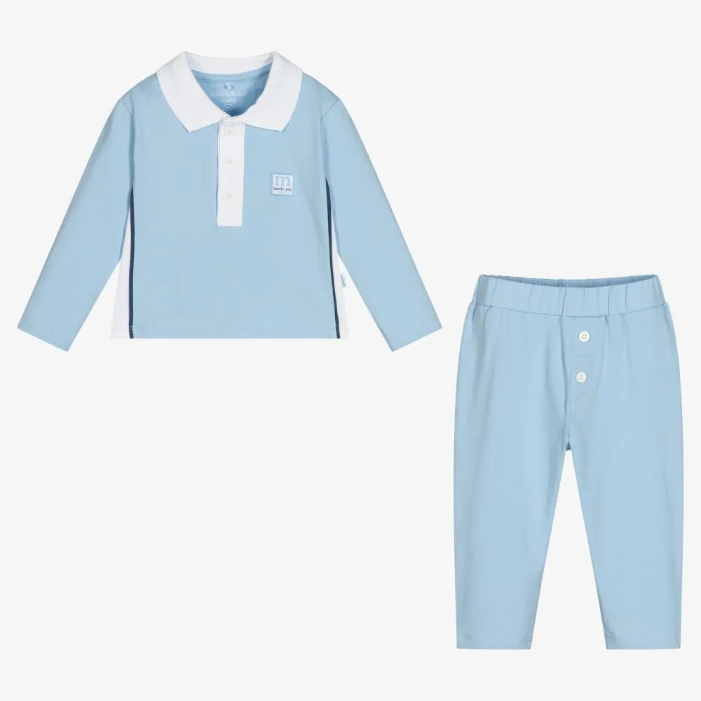 Baby Boys Blue Cotton Outfit Set