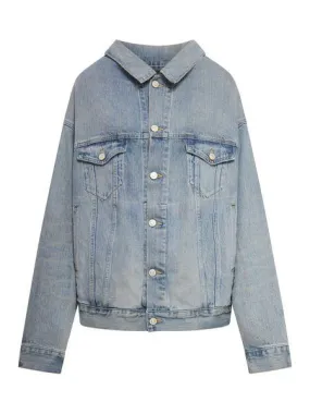 BALENCIAGA Off-Shoulder Denim Jacket in Light Blue for Men