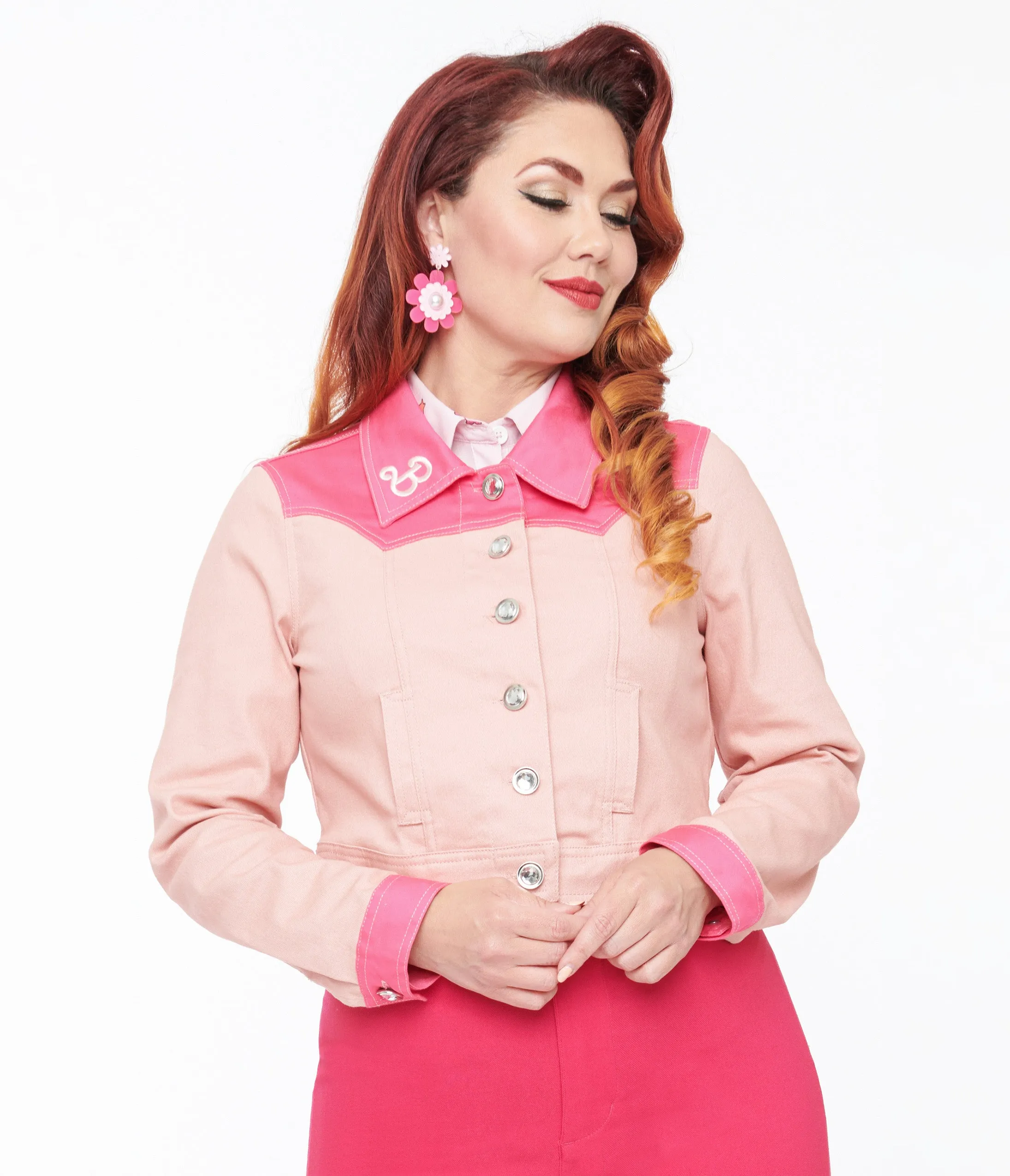 Barbie x Unique Vintage Pink Barbie Denim Western Jacket