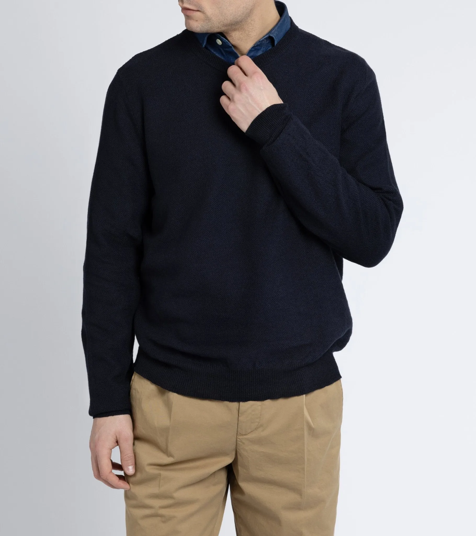 Barena Ato Slissa Cotton Linen Crew Neck Sweater: Navy