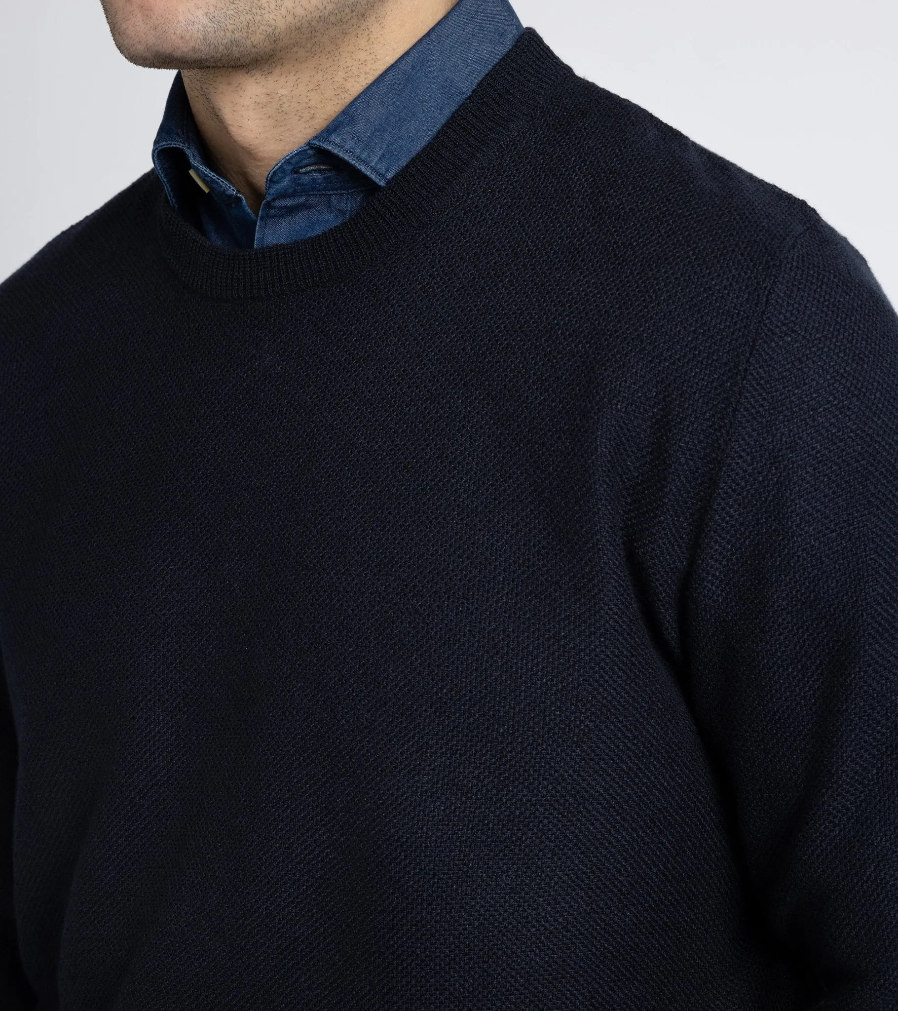 Barena Ato Slissa Cotton Linen Crew Neck Sweater: Navy