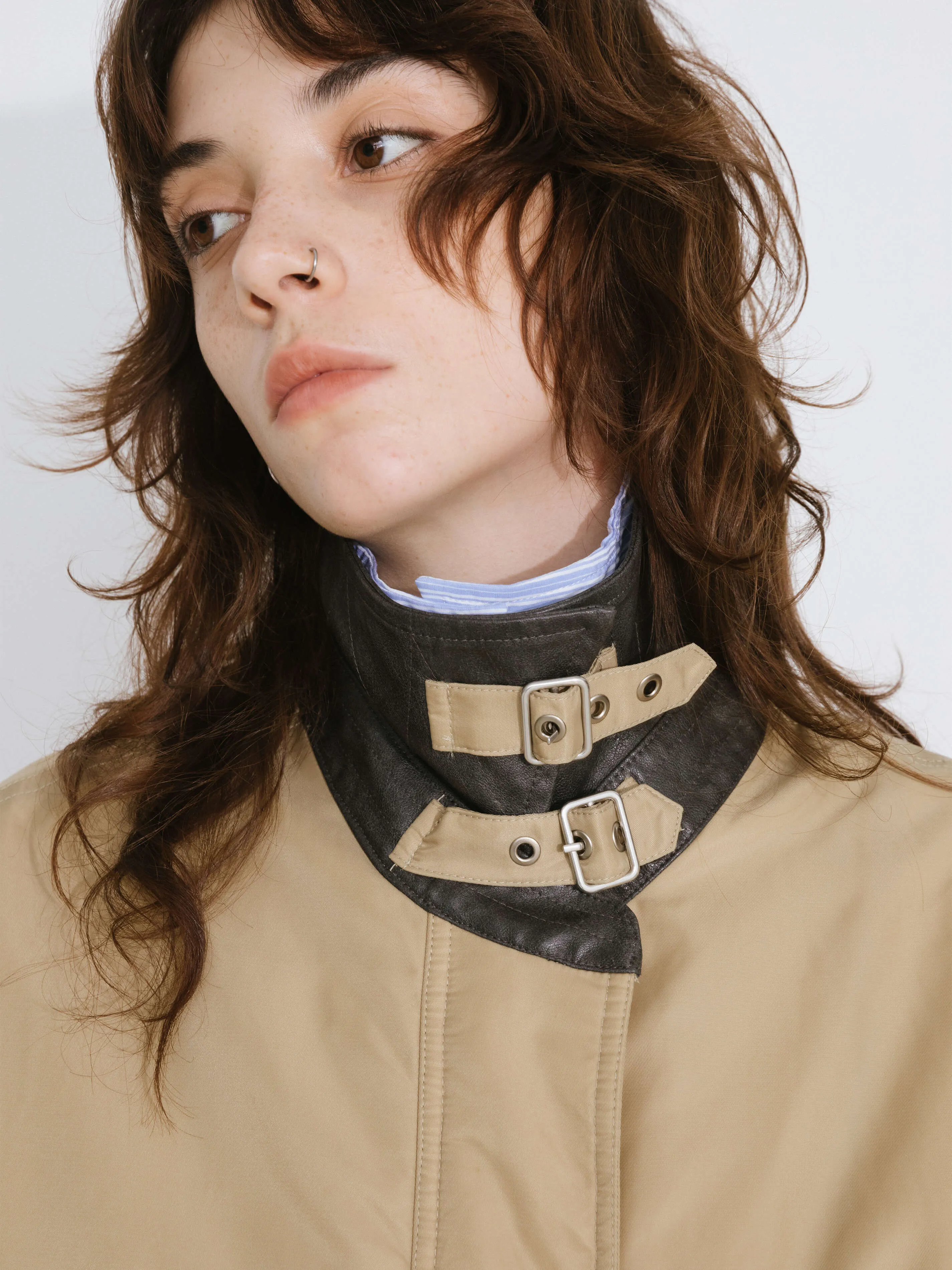 Belt-style Stand Collar Coat