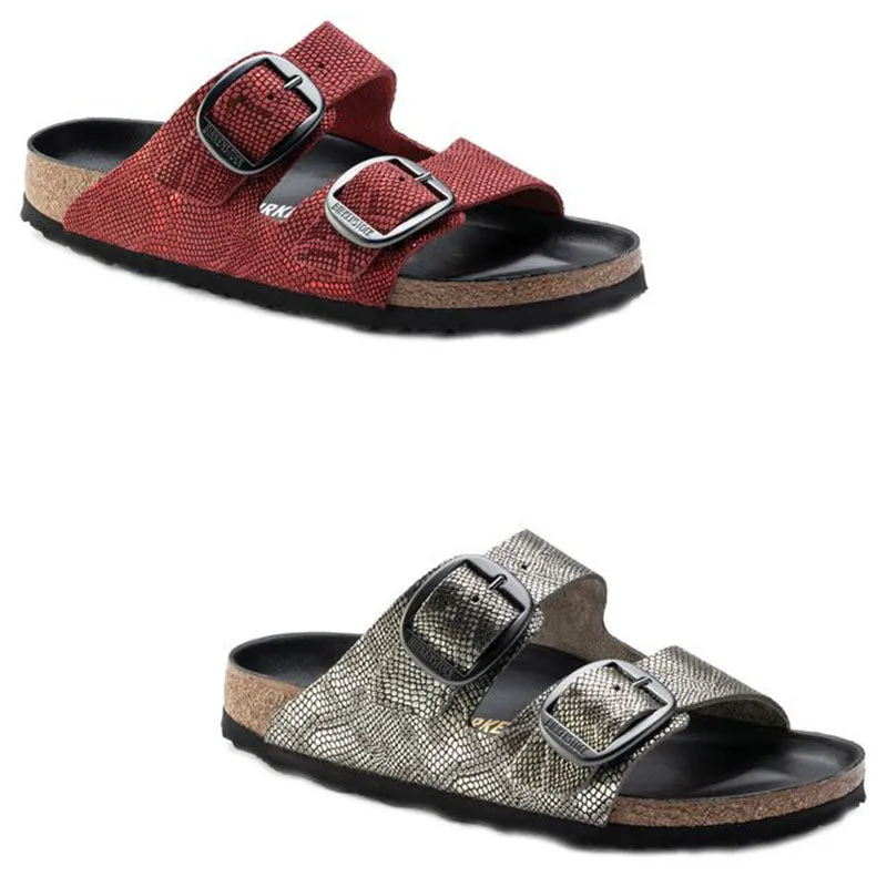 Birkenstock Arizona Big Buckle Royal Python Gray Red Suede Leather Sandals Slides Snake Shoes