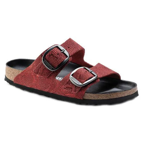 Birkenstock Arizona Big Buckle Royal Python Gray Red Suede Leather Sandals Slides Snake Shoes