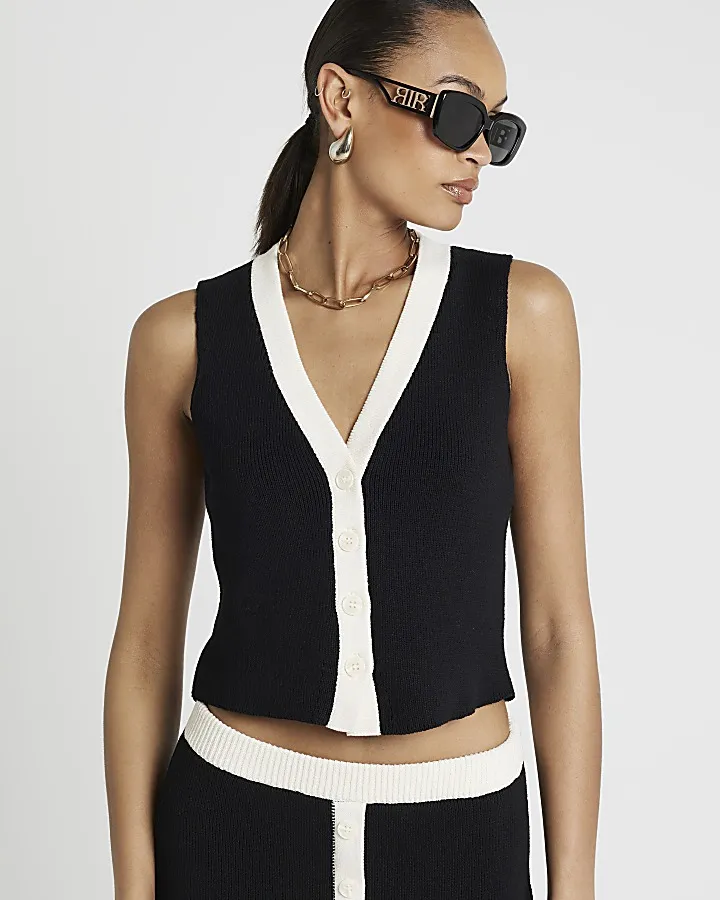 Black knit taped waistcoat