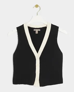 Black knit taped waistcoat