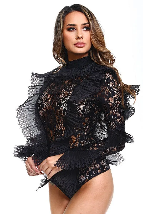 Black Vixen Lace Ruffle Bodysuit