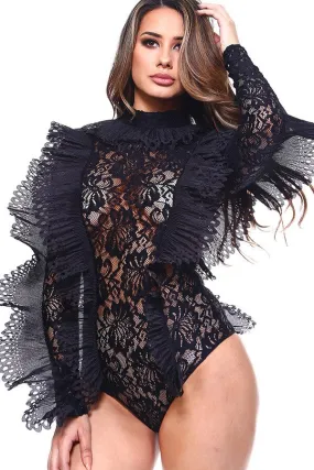 Black Vixen Lace Ruffle Bodysuit