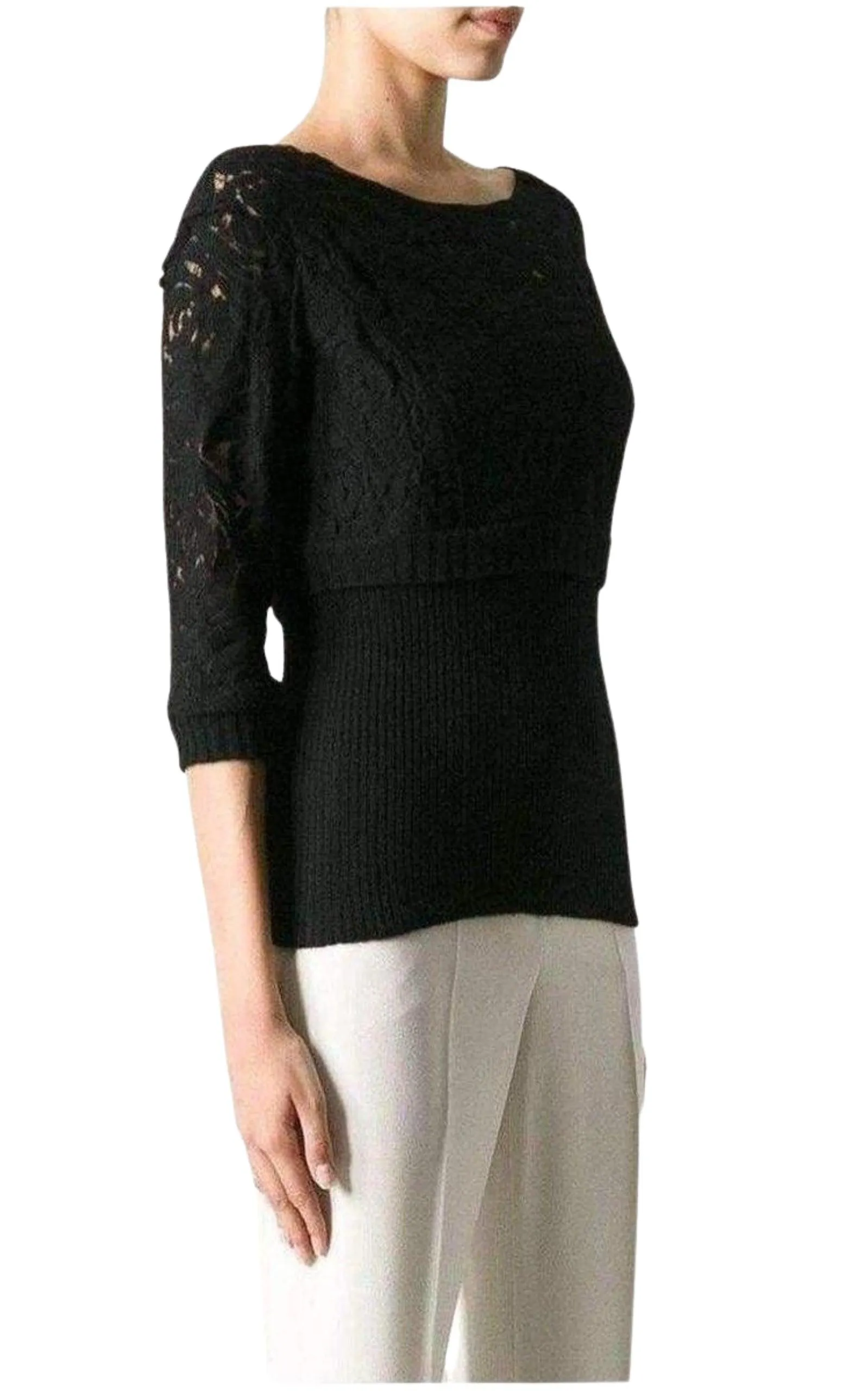 Black Wool Blend Lace Sweater