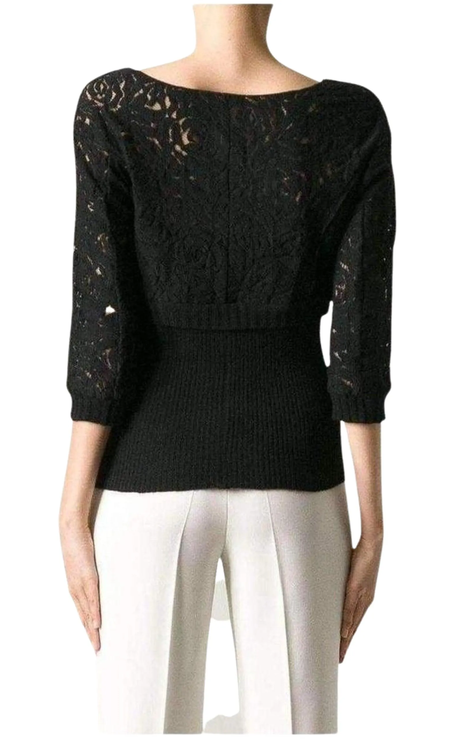 Black Wool Blend Lace Sweater