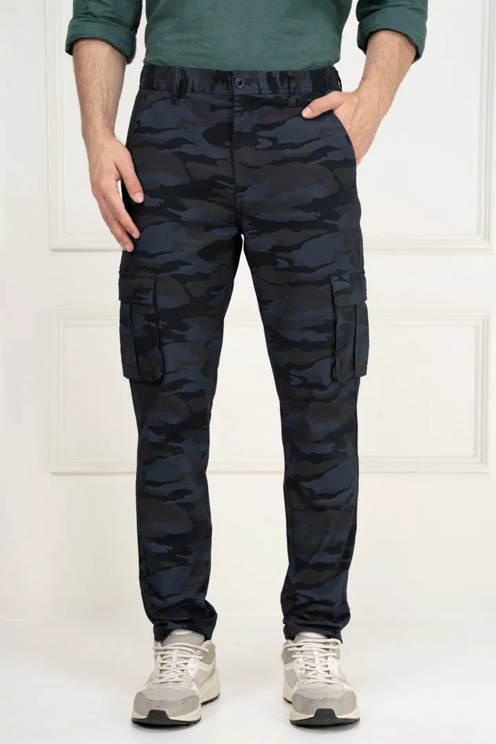 Blue Camo Slim Fit Cargo Pants