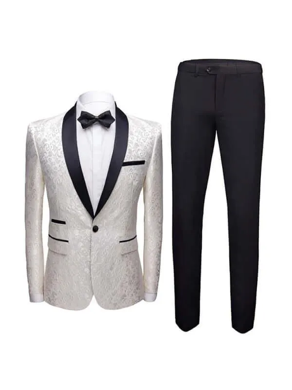 Blue Jacquard Two Piece Tuxedo Suit