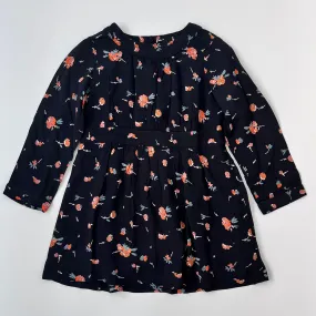 Bonpoint Black Floral Crepe Pleated Dress: 6 Years