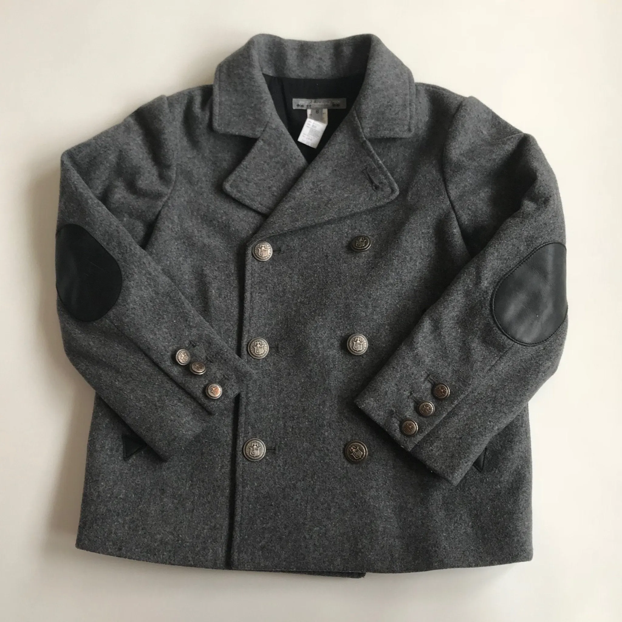 Bonpoint Grey Wool Pea Coat Blazer With Military Buttons: 8 Years