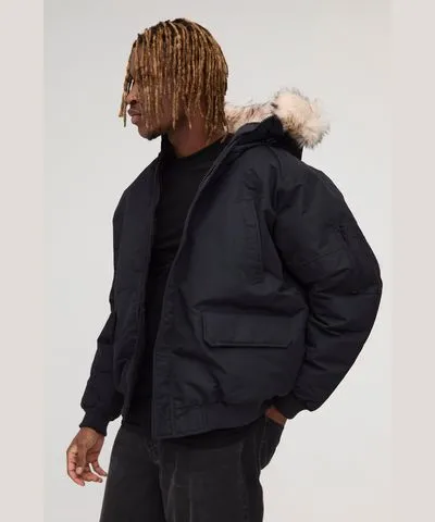 boohooMAN Mens Tall Hooded Parka With Removeable Faux Fur Trim In Black