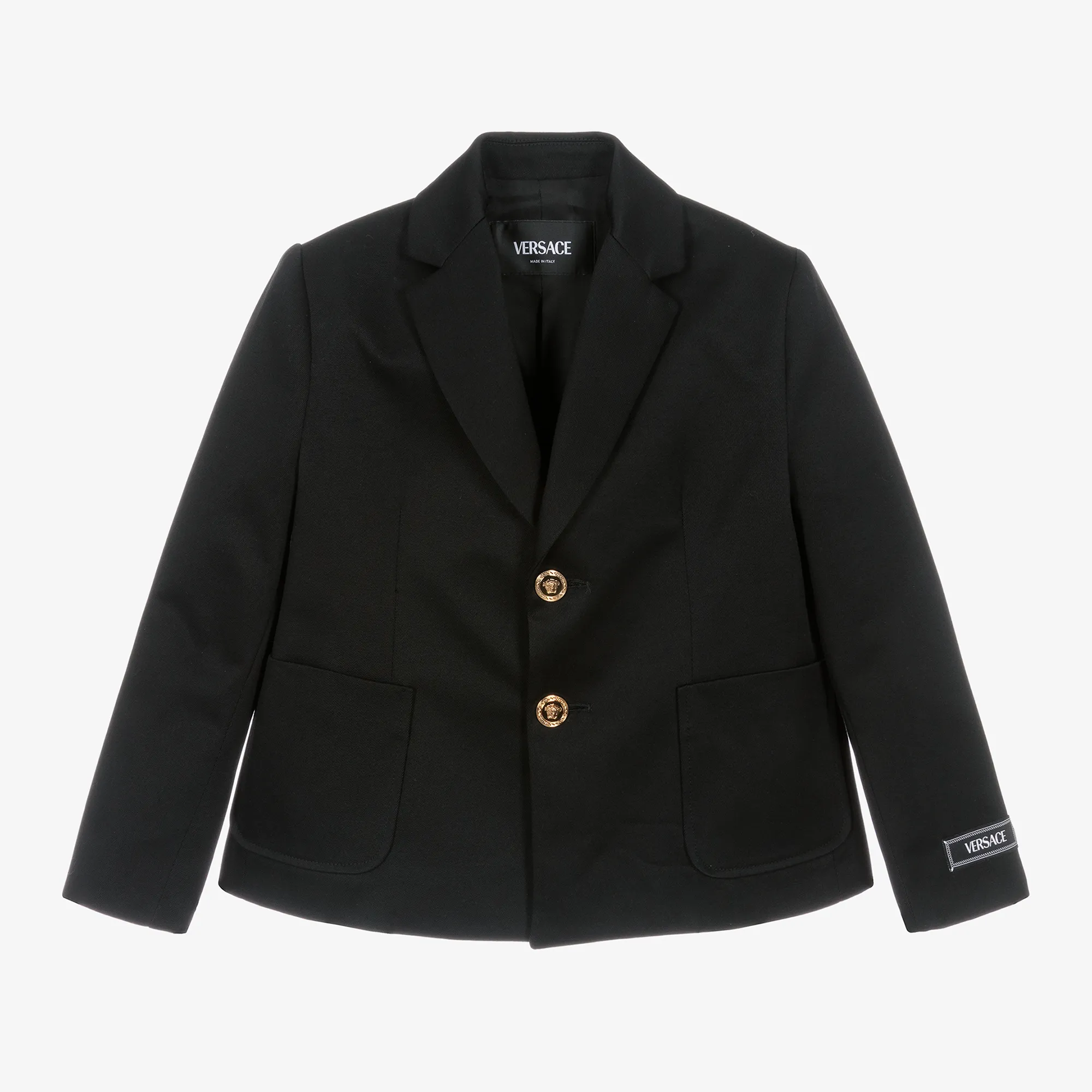 Boys Black Cotton Single-Breasted Blazer