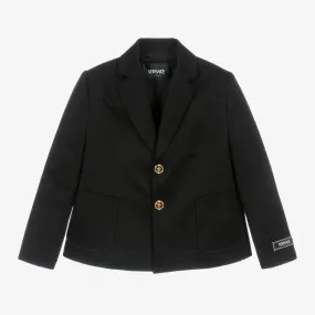 Boys Black Cotton Single-Breasted Blazer