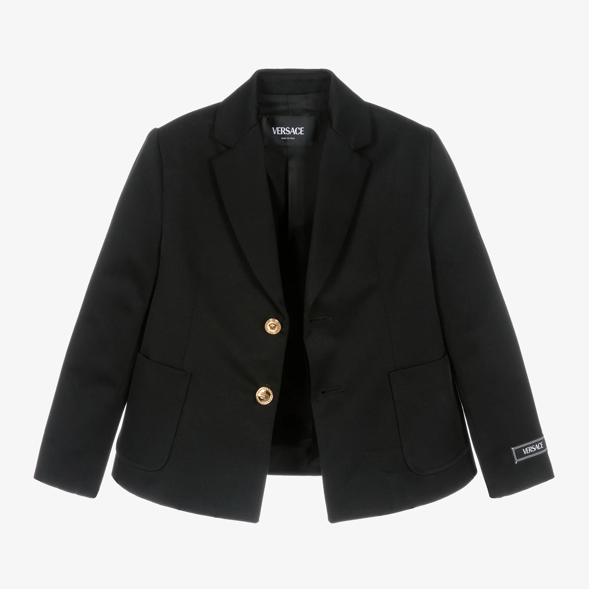 Boys Black Cotton Single-Breasted Blazer