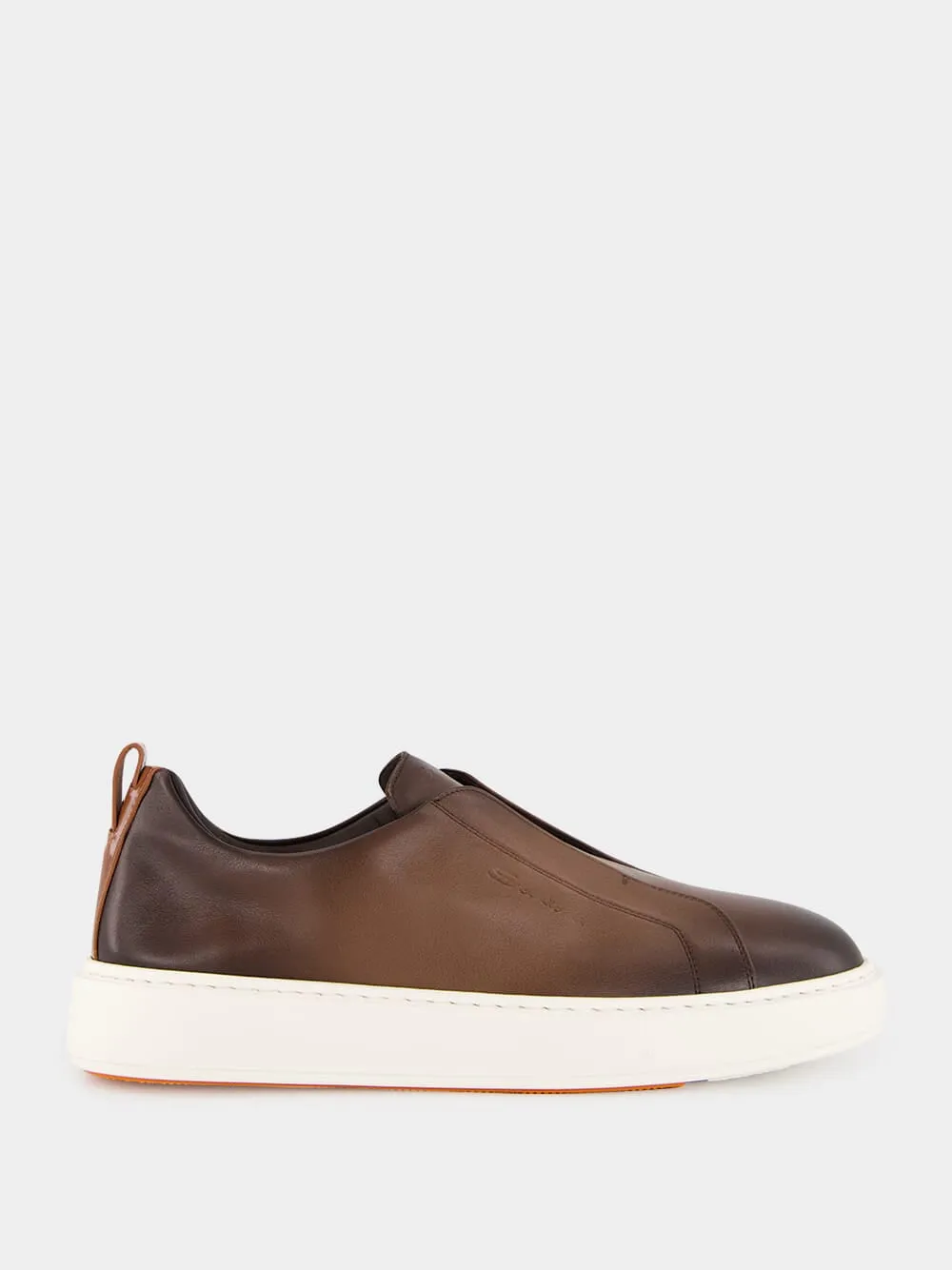 Brown Leather Slip-On Sneakers