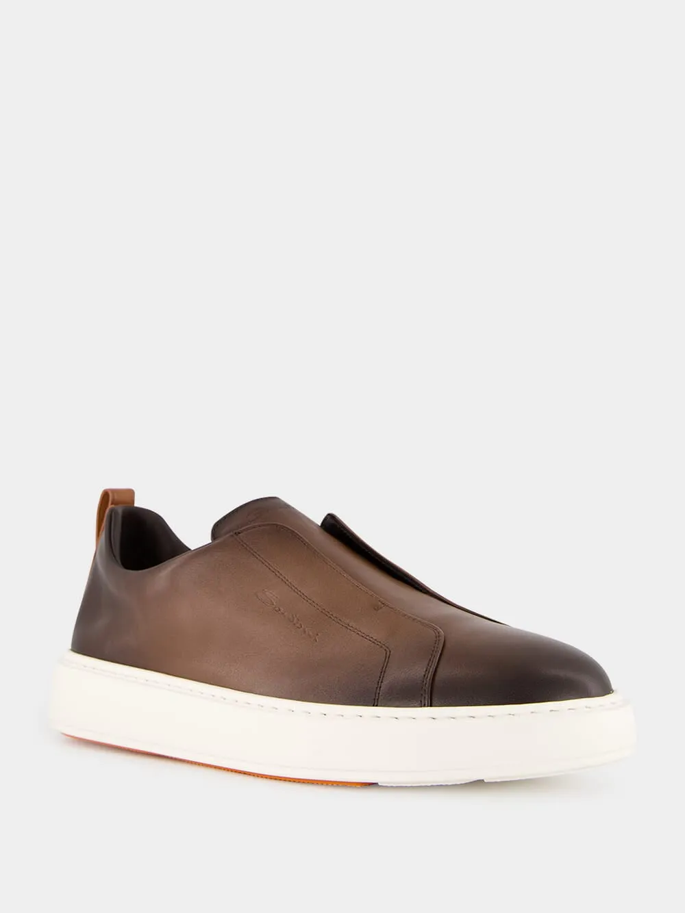 Brown Leather Slip-On Sneakers