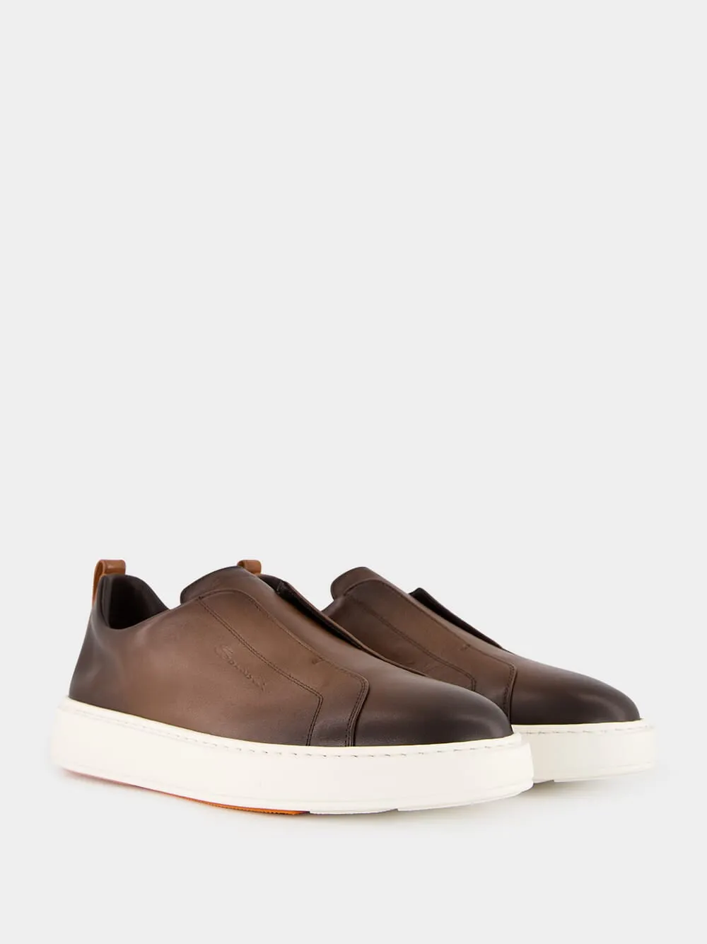 Brown Leather Slip-On Sneakers