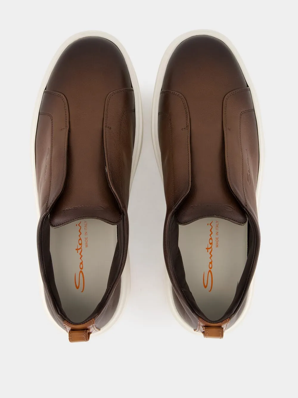 Brown Leather Slip-On Sneakers