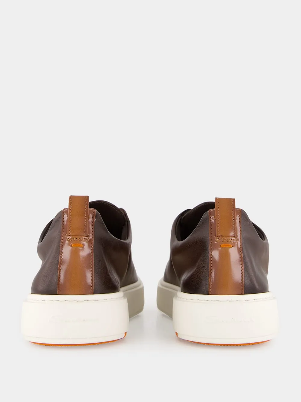 Brown Leather Slip-On Sneakers