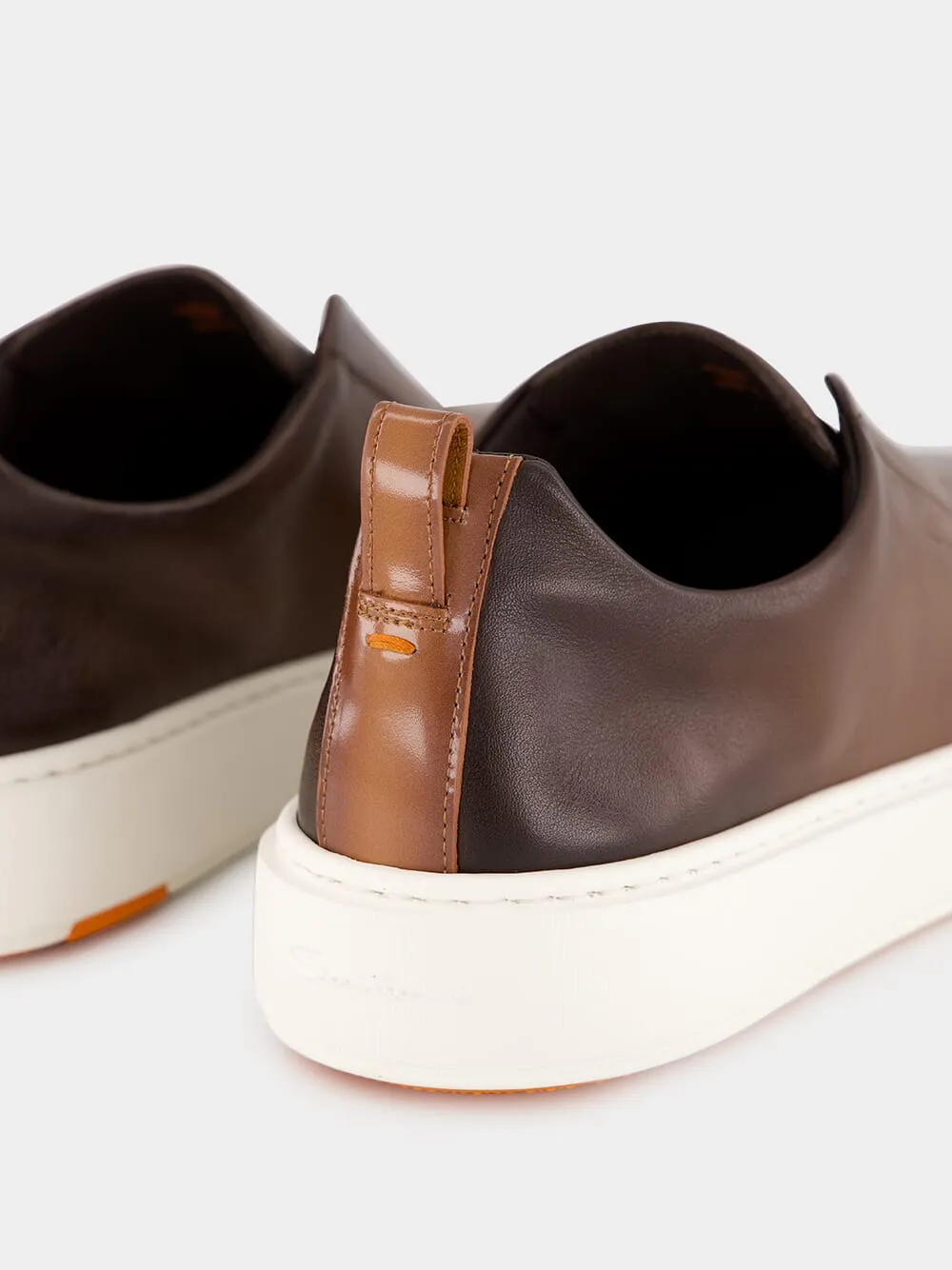 Brown Leather Slip-On Sneakers