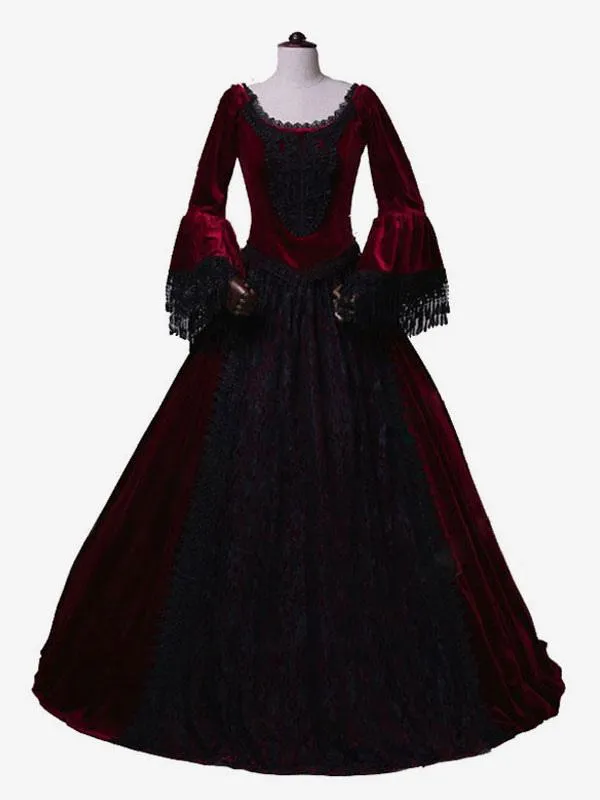 Burgundy  Retro Tudor Dress Costumes  Women's Marie Antoinette Costume Lace Lace Polyester Tunic Dress Retro Masquerade Ball Gow