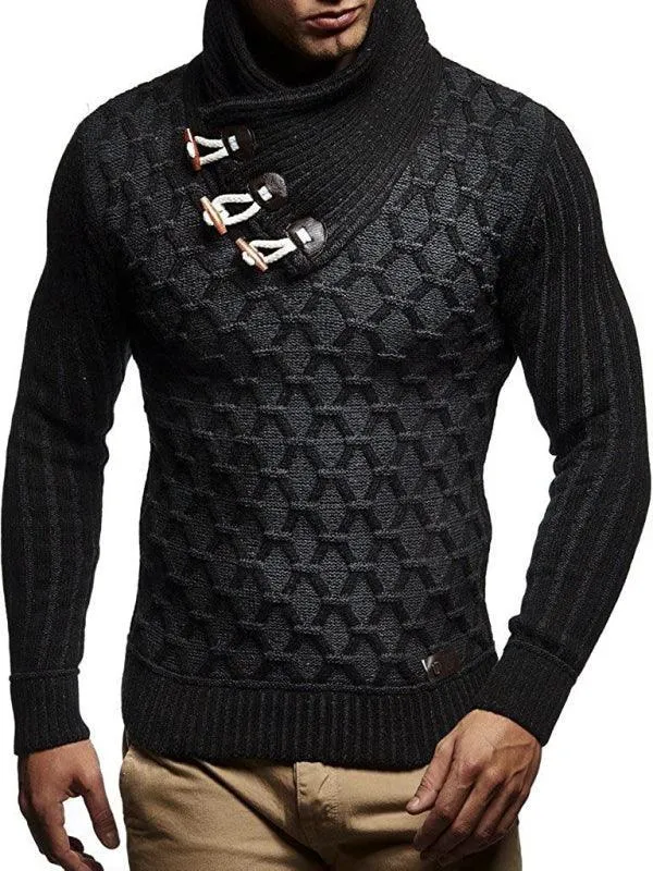 Buttoned Loose Men Turtleneck Sweater