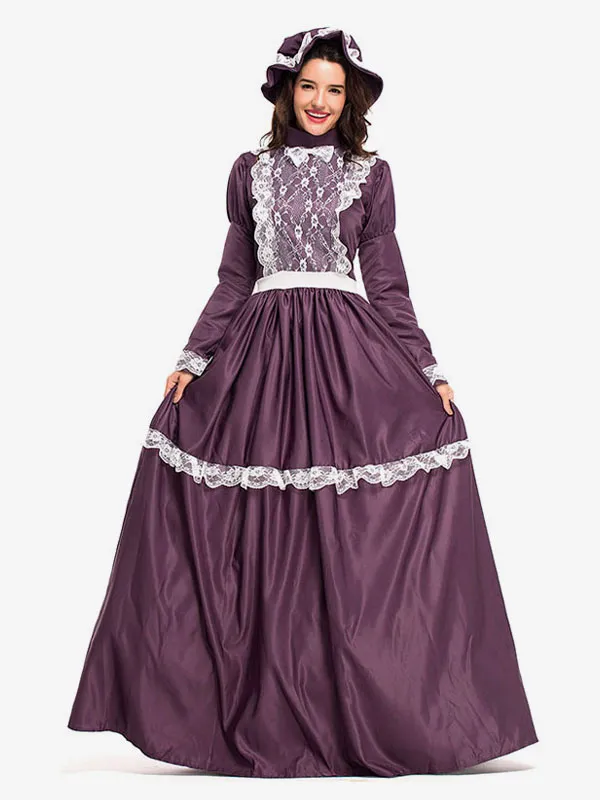 Carnival Costumes Fuchsia  Retro Tudor Dress Costumes  Women's Costume Bow Lace Lace Ruffles Lace Headwear Dress Middle Ages Vin