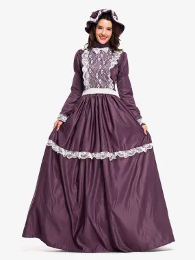 Carnival Costumes Fuchsia  Retro Tudor Dress Costumes  Women's Costume Bow Lace Lace Ruffles Lace Headwear Dress Middle Ages Vin