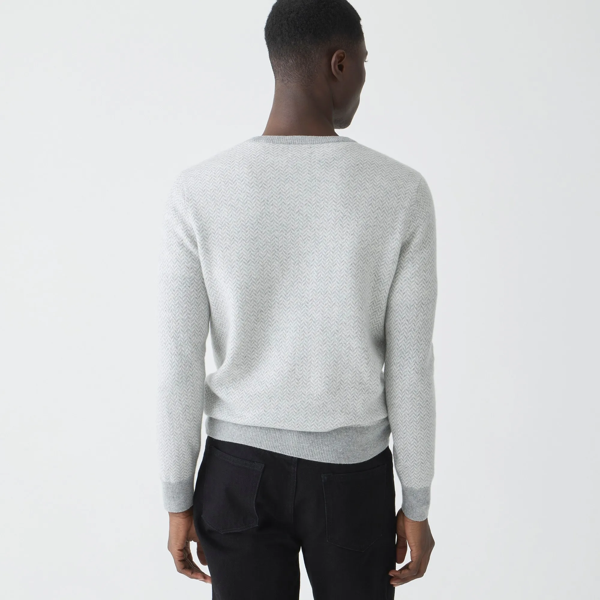 Cashmere herringbone jacquard crewneck sweater