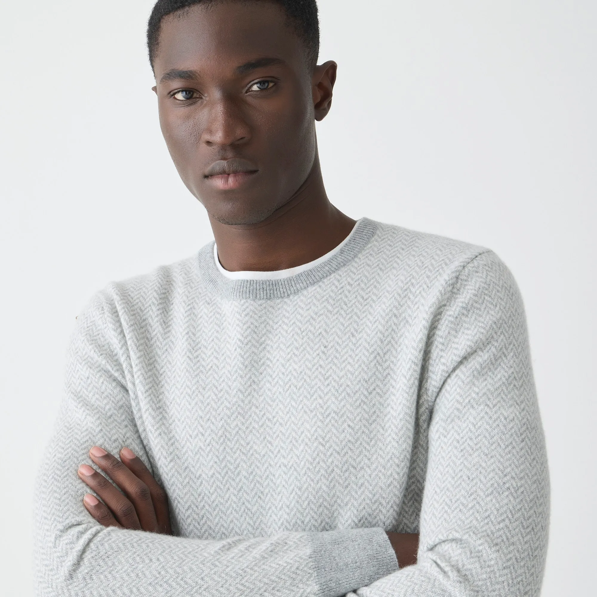 Cashmere herringbone jacquard crewneck sweater