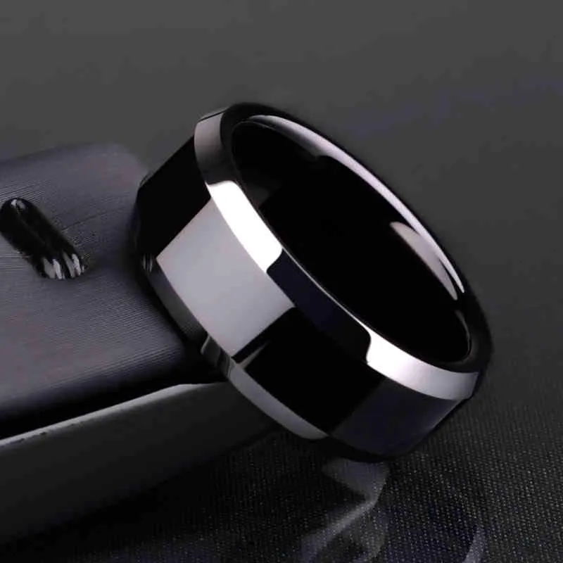 Casual Stainless Steel 8mm Shiny Black Color Fashion Ring