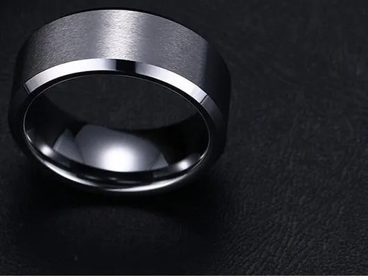 Casual Stainless Steel 8mm Shiny Black Color Fashion Ring