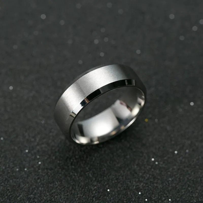 Casual Stainless Steel 8mm Shiny Black Color Fashion Ring