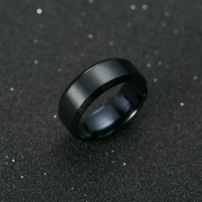 Casual Stainless Steel 8mm Shiny Black Color Fashion Ring