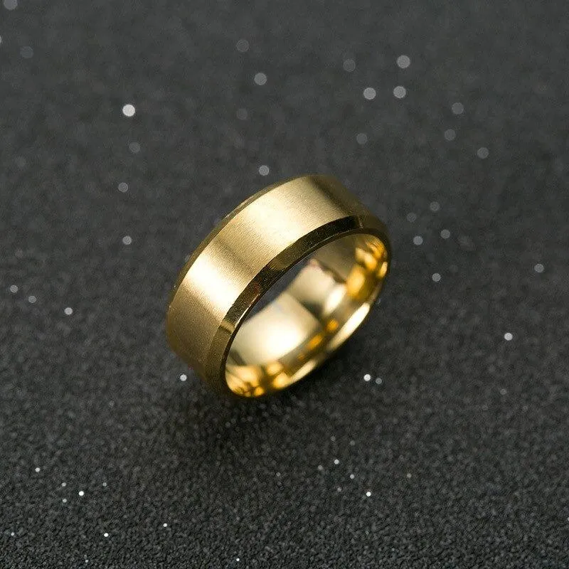 Casual Stainless Steel 8mm Shiny Black Color Fashion Ring