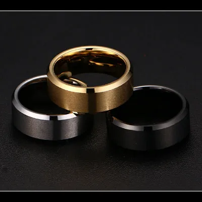 Casual Stainless Steel 8mm Shiny Black Color Fashion Ring