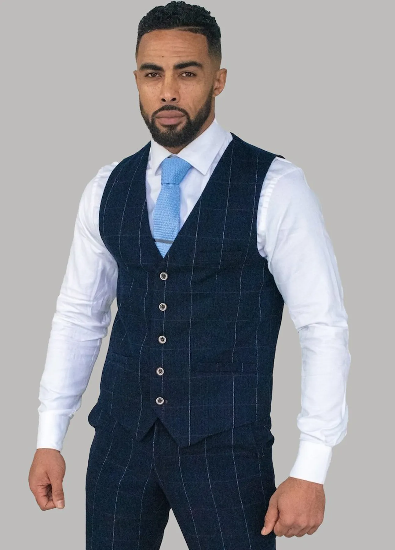 Cavani Angels Blue Tweed Check Waistcoat