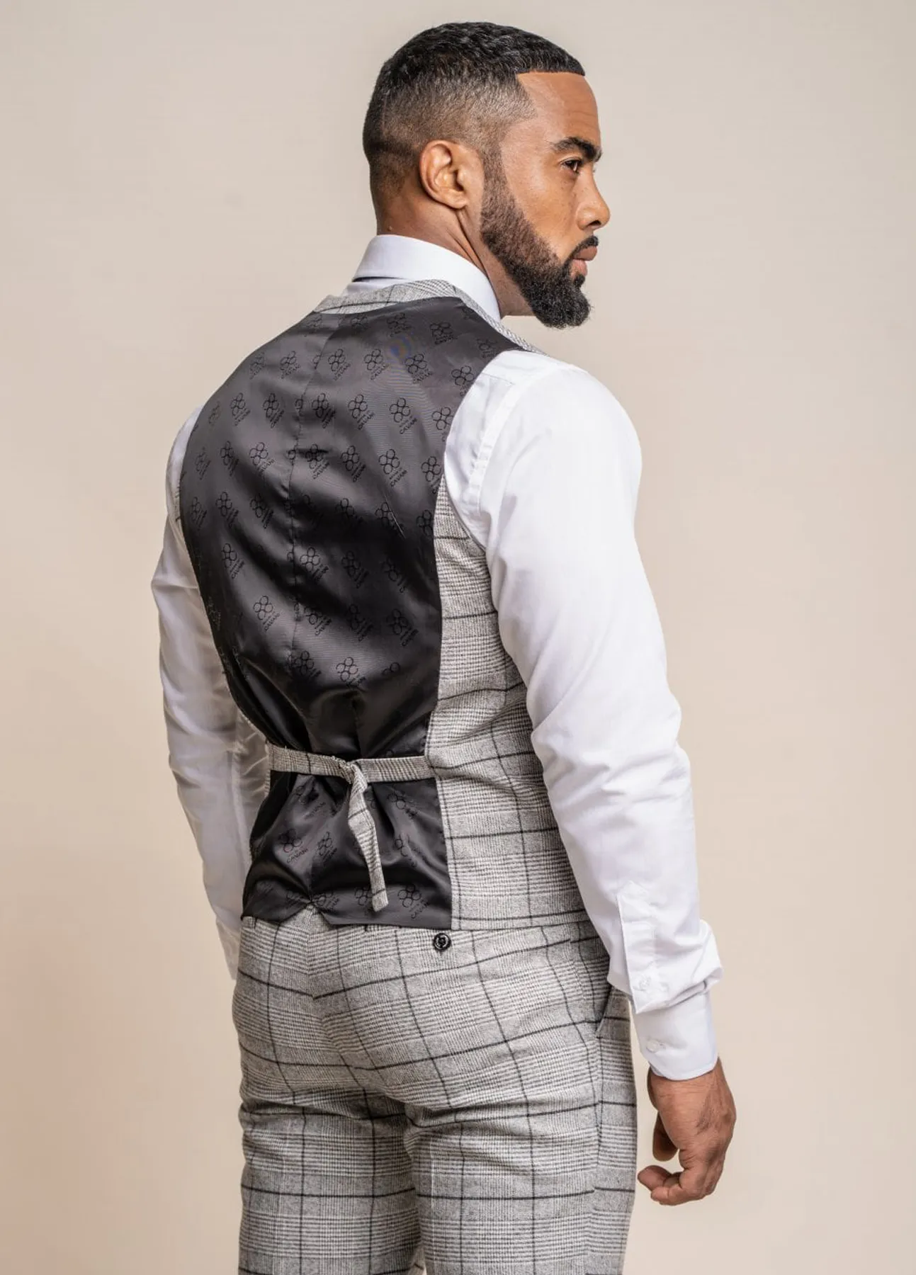 Cavani Ghost Light Grey Check Slim Fit Waistcoat