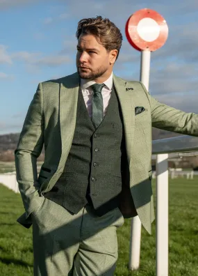 Cavani Sage Green 3 Piece Contrast Suit With Olive Waistcoat